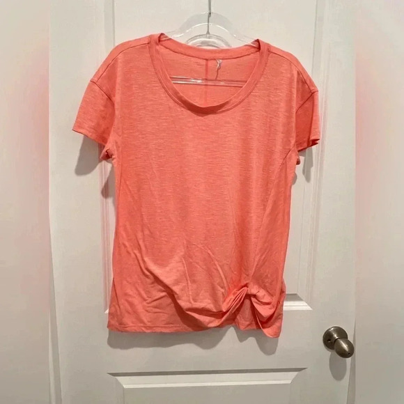 Ideology Coral Cotton Short Sleeve Tie Front Top - Picture 1 of 11